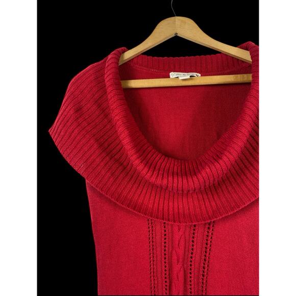 Y2K Knit Sweater Top Long Tunic Bodycon Wiggle Cowl Neck Red Preppy Size Large - Picture 5 of 13